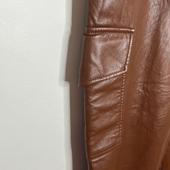 Aritzia Wilfred Faux Leather Cargo Pants Brown Womens 12 Barrel Leg Vegan - Picture 3 of 10